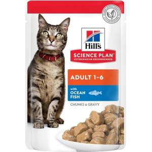 Пауч за котки в зряла възраст Hill's Science Plan Feline Adult, с океанска риба в грейви сос - 1.02кг