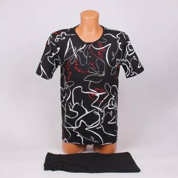 Image 1 of Мъжка лятна пижама в черно с бяла и червена декорация