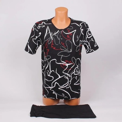 Мъжка лятна пижама в черно с бяла и червена декорация