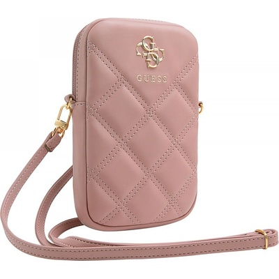 Guess PU Quilted 4G Metal Logo Wallet Phone Bag Zipper ružové