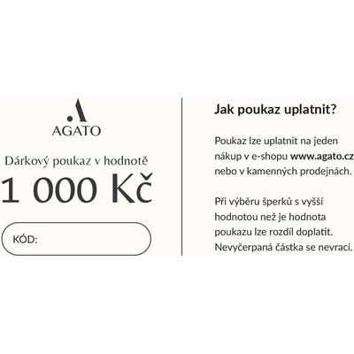 AGATO Dárkový poukaz na 1 000 Kč - tištěný