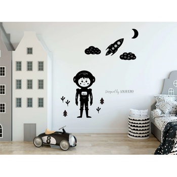 Amavero Samolepka na zeď Malý astronaut - skandinávský styl 100x100 cm set 10 ks tyrkysová