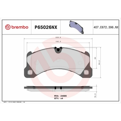 Sada brzdových platničiek kotúčovej brzdy BREMBO XTRA LINE - Ceramic P65026NX