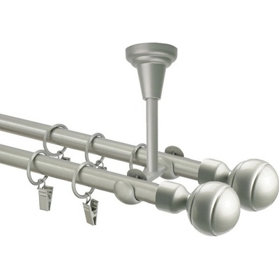 OK-GarnýžeCZ Garnýž kovová dvouřadá 16mm Paola double stříbrná mat 190 cm do stěny / na tunýlek - bez kroužků