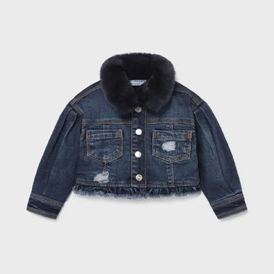 MAYORAL Дънково яке с яка с косъм за бебе момиче Майорал