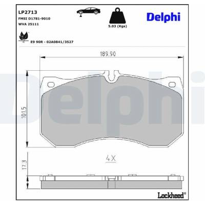 DELPHI Sada brzdových platničiek kotúčovej brzdy LP2713