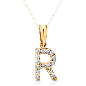 SAVICKI Висулка с буква r savicki: жълто злато, цирконий