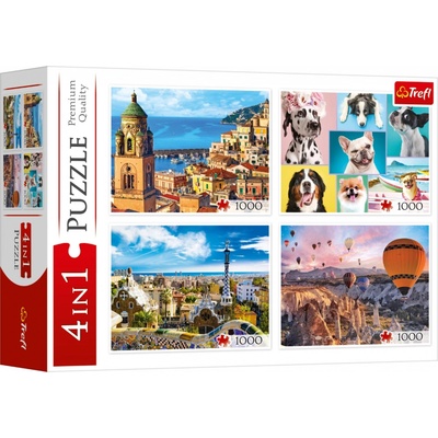 TREFL Amalfi Psí portréty Balony nad Kapadokií a Park Güell 4x1000 dielov