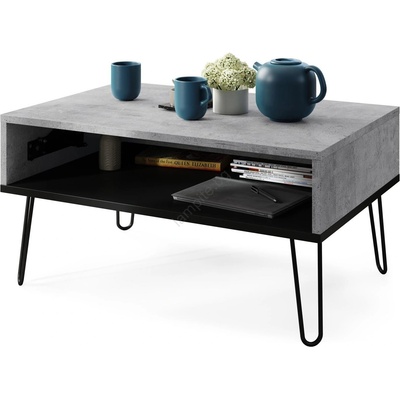 Mazzoni Холна маса с повдигаем плот и полица halija - бетонено сива/черна (mz0002)