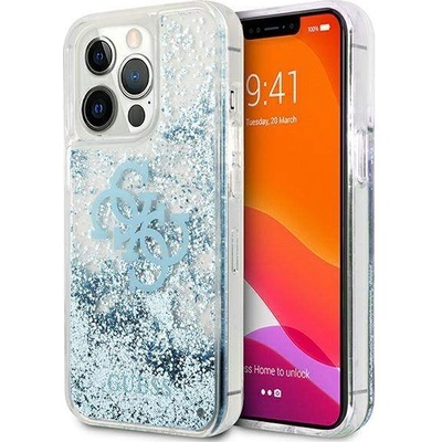 GUESS Liquid Big Liquid Glitter Case - дизайнерски кейс с висока защита за iPhone 13 Pro Max (син)