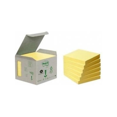 3M Eco-Friendly Post-IT_ Sticky Notes with PEFC Recycled Certificate, Yellow, 76x76mm, 6 blocks of 100 sticky notes,