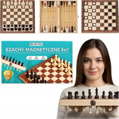 Hra šachy warcaby tryktrak 3v1 dřevěné magnetické Be-active.cs