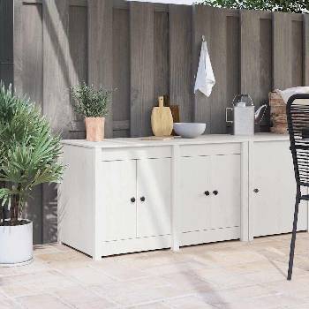 vidaXL Кухненски шкаф Бяло 106 x 55 x 64 cm Масивна борова дървесина (868182)