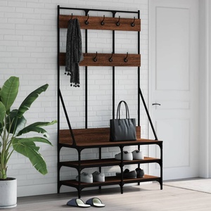 vidaXL Стойка за дрехи и рафт за обувки, кафяв дъб, 100x40x184 см (837841)