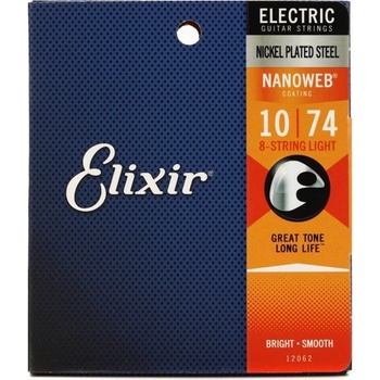 Elixir Струни за 8 струнна електрическа китара NANOWEB Steel Light 10-74 ELIXIR 12062