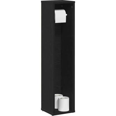 vidaXL Шкаф за баня с поставка за ролки, черен, 20, 5x20x90 см (858507)
