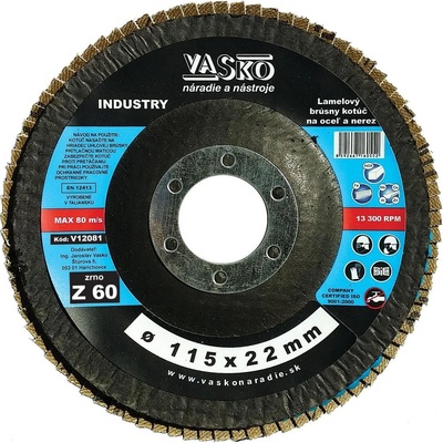 Lamelový brúsny kotúč na kov a NEREZ 115x22,2, zrno 60, INDUSTRY