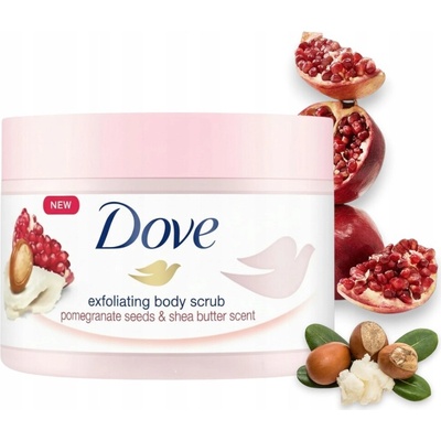 Dove Exfoliating Body Scrub Pomegranate Seeds & Shea Butter pečující tělový peeling 225 ml – Hledejceny.cz
