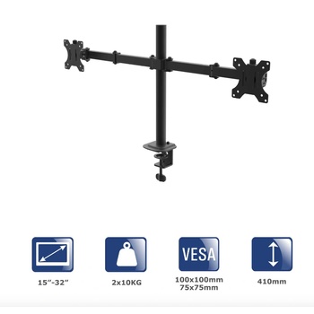 Akyga AK-MB-02 Двойно рамо за монитор Двойна стойка за бюро 2x10kg VESA 75x75mm / 100x100mm 15-32 (AK-MB-02)
