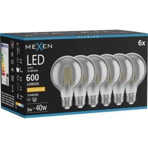 Mexen Vintis 6x LED нажежаема лампа E27, G80, 8W, Топла - 2200K, 600 lm, димно - L155-E27-0822-70x06 (L155-E27-0822-70x06)