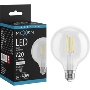 Mexen Vintis LED нажежаема крушка E27, G95, 6W, Неутрална - 4000K, 720 lm, прозрачен (L157-E27-0640-00)