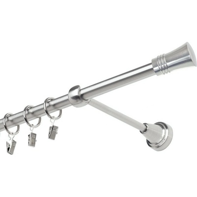 OK-GarnýžeCZ Garnýž kovová jednořadá 19mm Capri nerez 190 cm do stěny / kroužky s žabkou