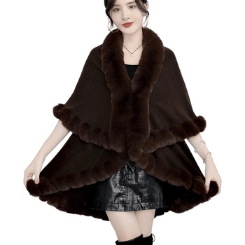 Image 1 of Пелерина в кафяво с пухкава шал яка