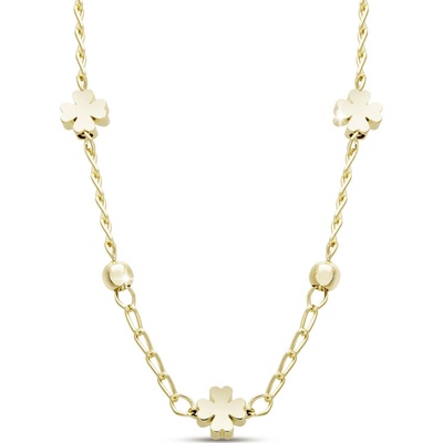 Biju Pozlacený řetízek se čtyřlístky a ozdobnými kuličkami 3002540