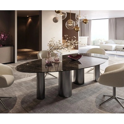 DELIFE Edge oválný 280 x 130 keramika LaminamEmperador Extra Lucidato tmavě hnědý pilíř nerezová ocel grafit