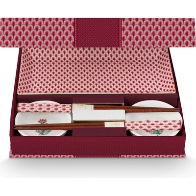 PIP Studio Sushi set Round Flower Festival Oriental tmavě růžová sada 6 ks