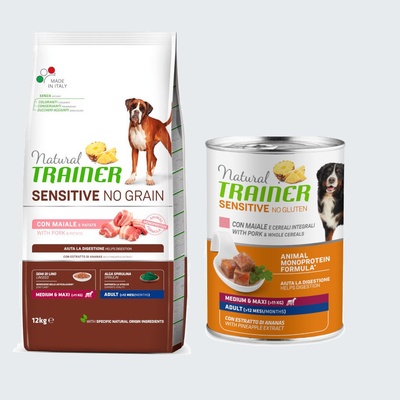 Natural Trainer Sensitive No Grain Adult Medium & Maxi Single Protein s vepřovým masem a bramborami 12 kg