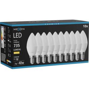 Mexen Nova 10x LED крушка E14, C37, 7W, Топла - 3000K, 735 lm - L102-E14-0730-01x10 (L102-E14-0730-01x10)