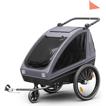 KLARFIT GoKiddo, ремарке за велосипед, сгъваемо, с вградени спирачки, растящо, за 2 деца (CST1-KF-GKD-DG) (CST1-KF-GKD-DG)