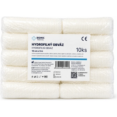BIOMIC MEDICAL Nesterilný obväz 10 cm x 5 m, 10 ks