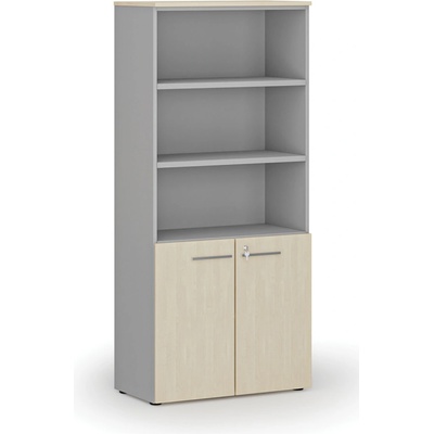 Primo Kombinovaná kancelárska skriňa GRAY, dvere na 2 poschodia, 1781 x 800 x 420 mm, sivá/breza