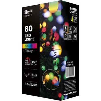 Image 1 of EMOS ZY0911T - Коледна светлина, 8m, 80 LED крушки "Cherry" TIMER, многоцветни (ZY0911T)
