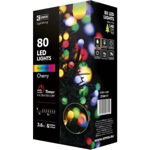 EMOS ZY0911T - Коледна светлина, 8m, 80 LED крушки "Cherry" TIMER, многоцветни (ZY0911T)