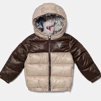 GUESS Двуцветно яке в бежово и кафяво за мини момче с несваляема качулка и лого Guess