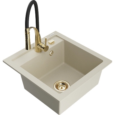 Mexen Vito гранитна мивка с едно корито с кухненски смесител Aster, бежов - 6503-69-73450-57-G (6503-69-73450-57-G)