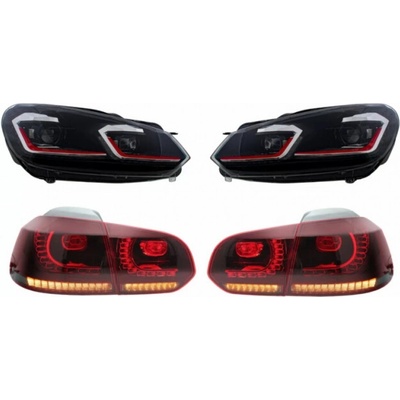 KITT LED Headlights and Taillights suitable for VW Golf 6 VI (2008-2013) With Facelift G7.5 GTI Look Red Flowing Dynamic Sequential Turning Lights LHD