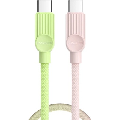 Essager ES-X73 opletený nabíjecí a datový USB-C na USB-C 25cm zelenorůžový