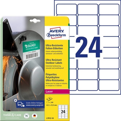 Avery-Zweckform L7912-10 Fóliové etikety 63.5 x 33.9 mm polyethylenová fólie bílá 240 ks trvalé barevná laserová tiskárn