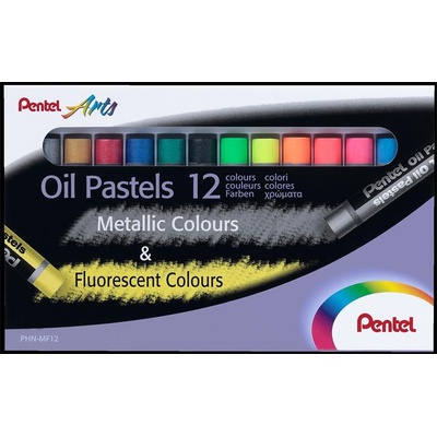 Pentel Маслени пастелни креди, PENTEL, "Arts", 12 различни флуоресцентни и метални цвята PHN-MF12 (PHN-MF12)