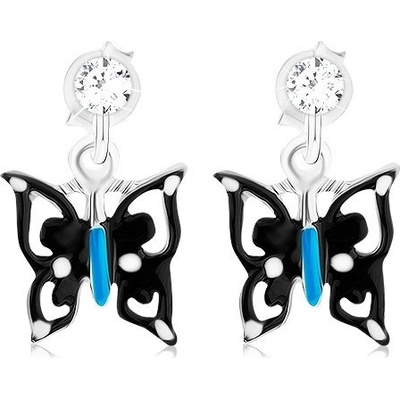 Šperky eshop s černo-modro-bílým motýlem stříbro krystal PC14.32