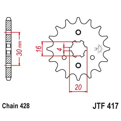 JT JTF417.15 Přední kolečko (pastorek), 15 zubů, 428 KAWASAKI KMX 125, KDX 125
