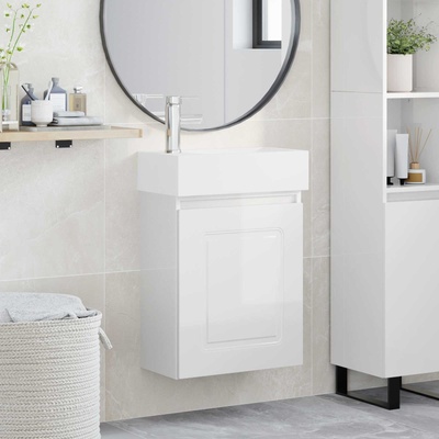 vidaXL Мивка за баня със смесител Бял гланц 45, 5 x 22, 5 x 84 см (889465)