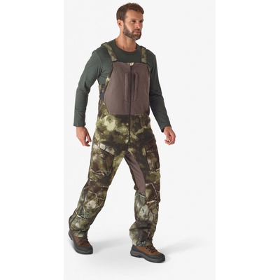 Nohavice Solognac hrejivé a nehlučné nepremokavé 900 s trakmi s maskovaním Treemetic khaki