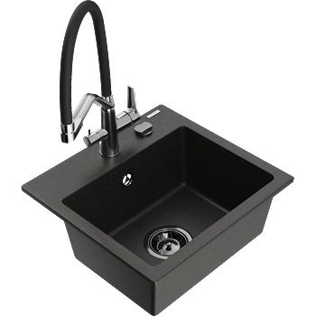 Mexen Milo гранитна мивка с 1 отделение и кухненски смесител Duo, черен/златен металик - 6505-75-671701-07-B (6505-75-671701-07-B)