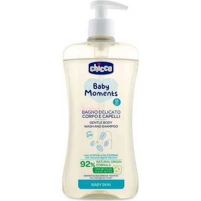 Chicco Baby Moments jemný dětský šampon na vlasy a tělo 500 ml