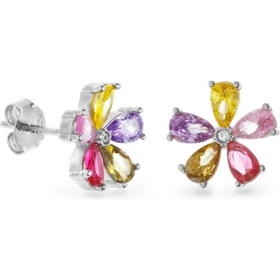 Again Jewelry Okouzlující kytičkové náušnice s barevnými zirkony AJNS0040